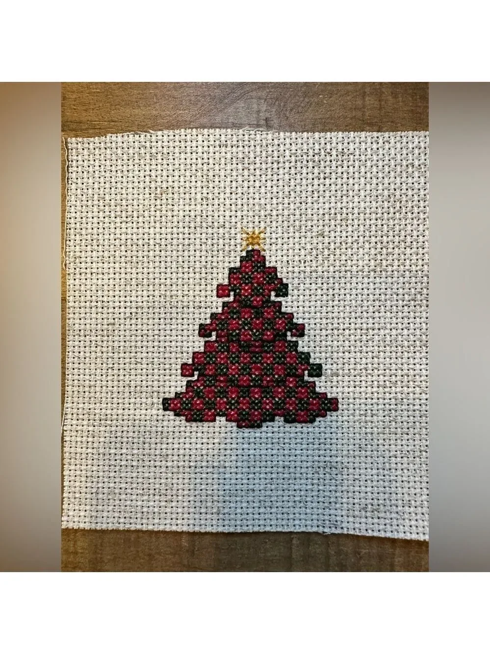Christmas Tree Counted Cross Stitch, Hand Completed needlework on Aida cloth